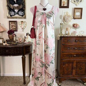 modern dainty floral romantic girly grunge satin maxi length night gown w pink